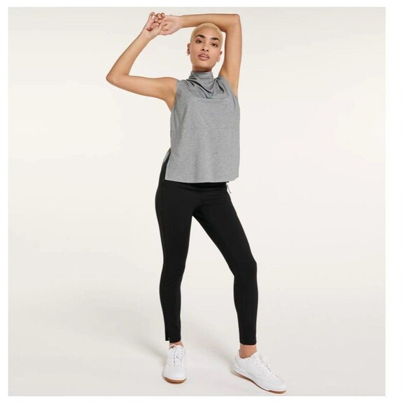 FLX Athletic Mock Neck Tank Top Women's XS Grey Recycled Comfy Slits Athleisure - Picture 1 of 12
